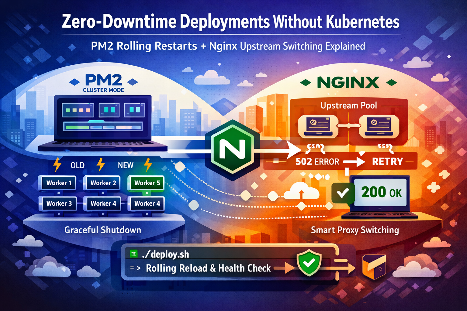 Zero-Downtime Deployments Without Kubernetes: PM2 Rolling Restarts + Nginx Upstream Switching Explained